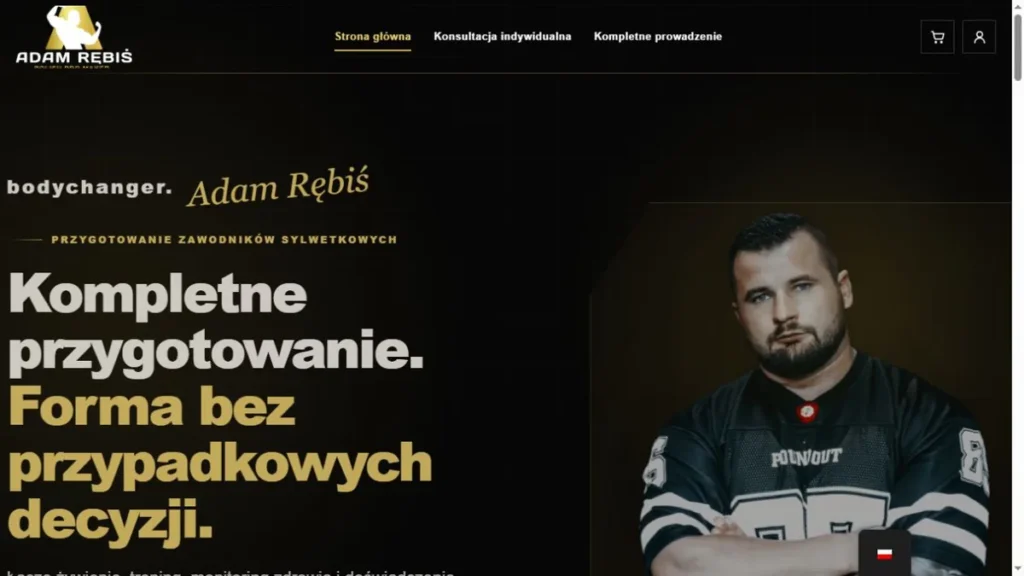 Strona Adama Rębisia z ofertą przygotowania zawodników sylwetkowych